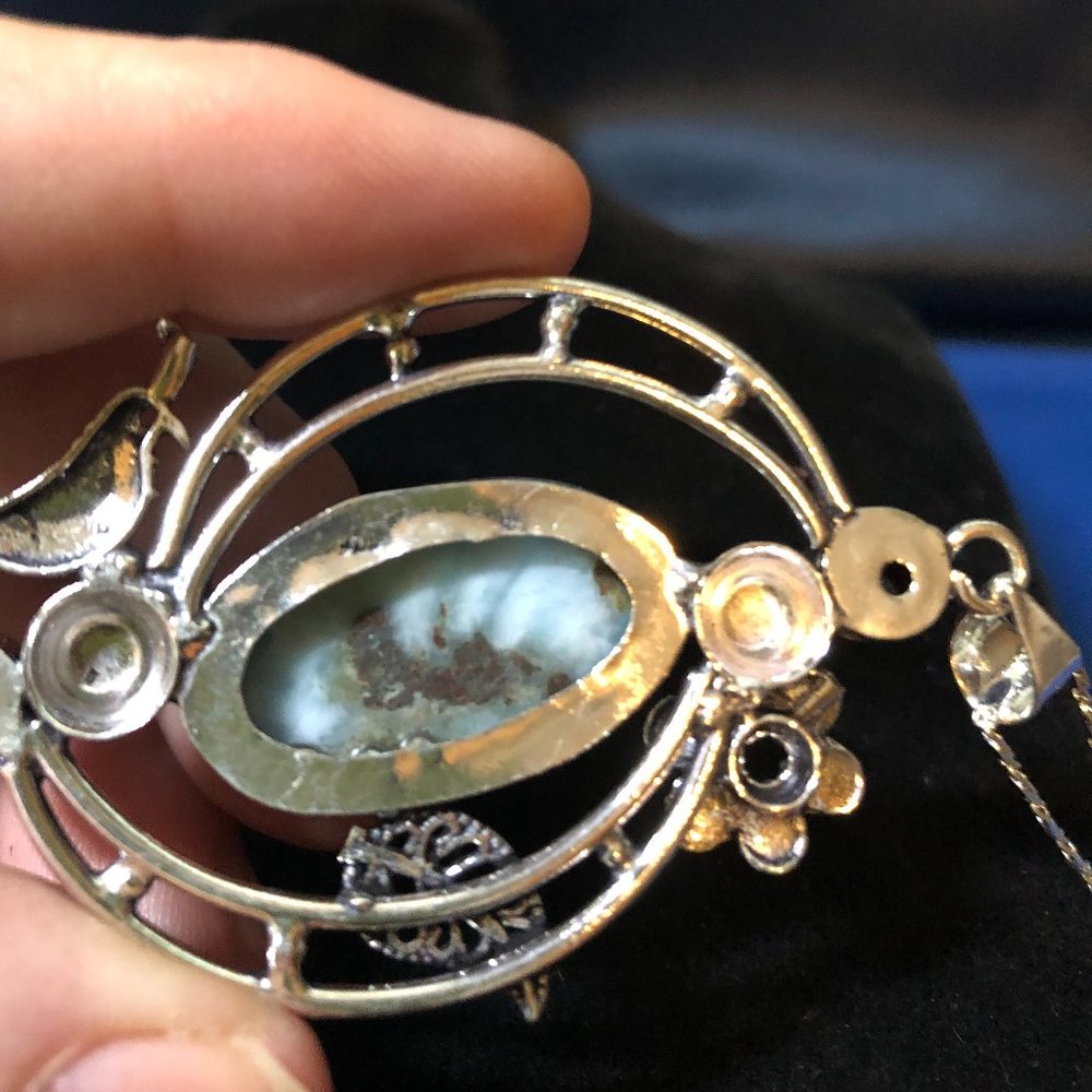 Handmade Stamped 925 Republic Larimar, Garnet Gemstone Necklace & Earring Set - Picture 4 of 7